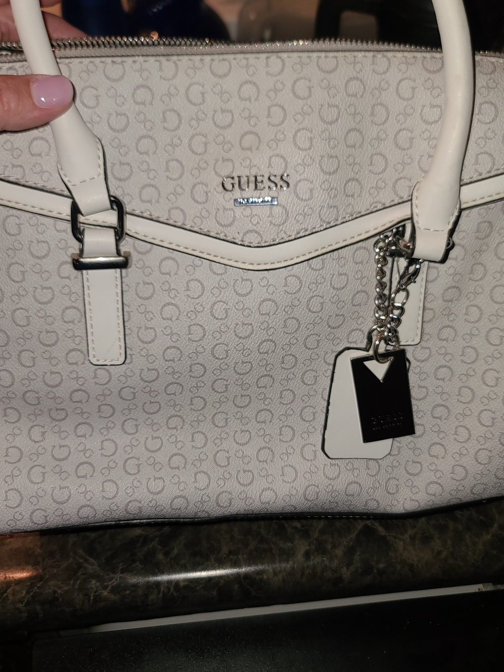 GUESS Women's White Signature Satchel Bag